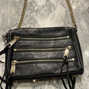 Rebecca Minkoff Black and Gold Crossbody Bag with Chain Strap